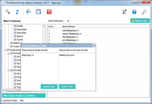 extract Thunderbird inbox email addresses
